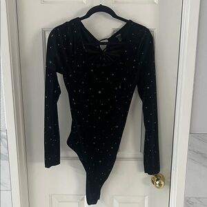 Wild Fable Black Velvet Star Bodysuit